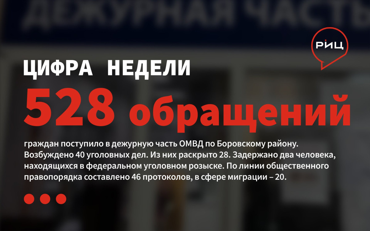 За минувшую неделю в ОМВД по Боровскому району поступило 528 сообщений от граждан