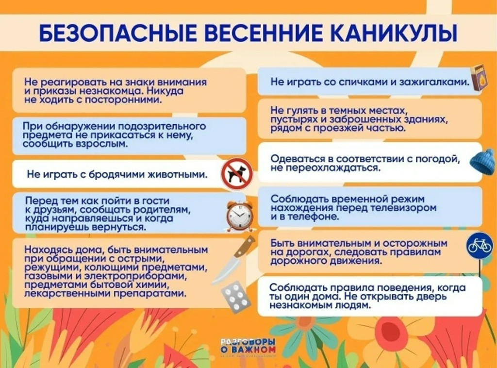 Важная информация для родителей на весенние каникулы!