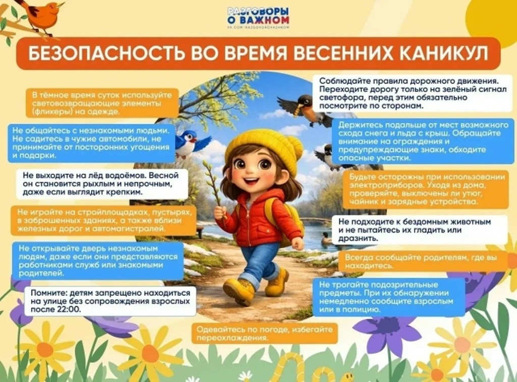 Важная информация для родителей на весенние каникулы!