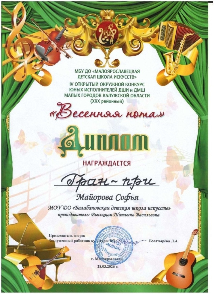 Юные балабановские пианистки завоевали главные награды на «Весенней ноте — 2026»
