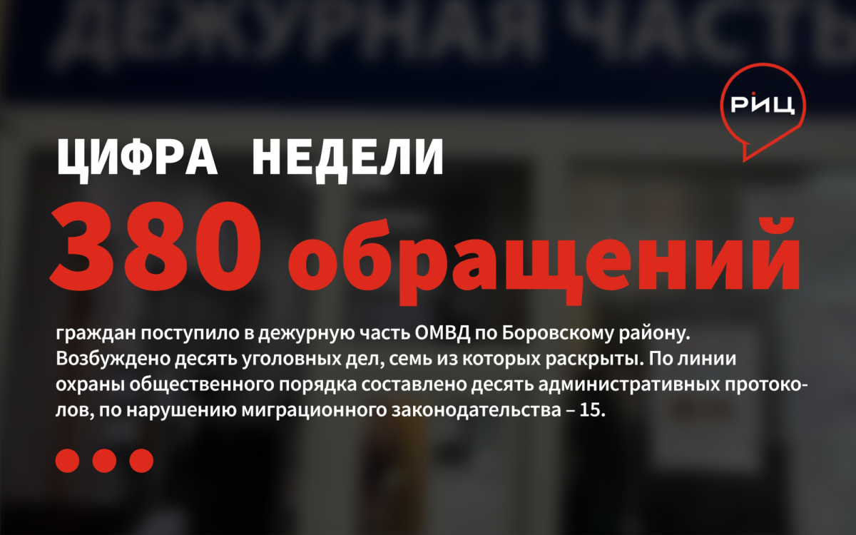 На минувшей неделе в дежурную часть ОМВД по Боровскому району поступило 380 обращений граждан