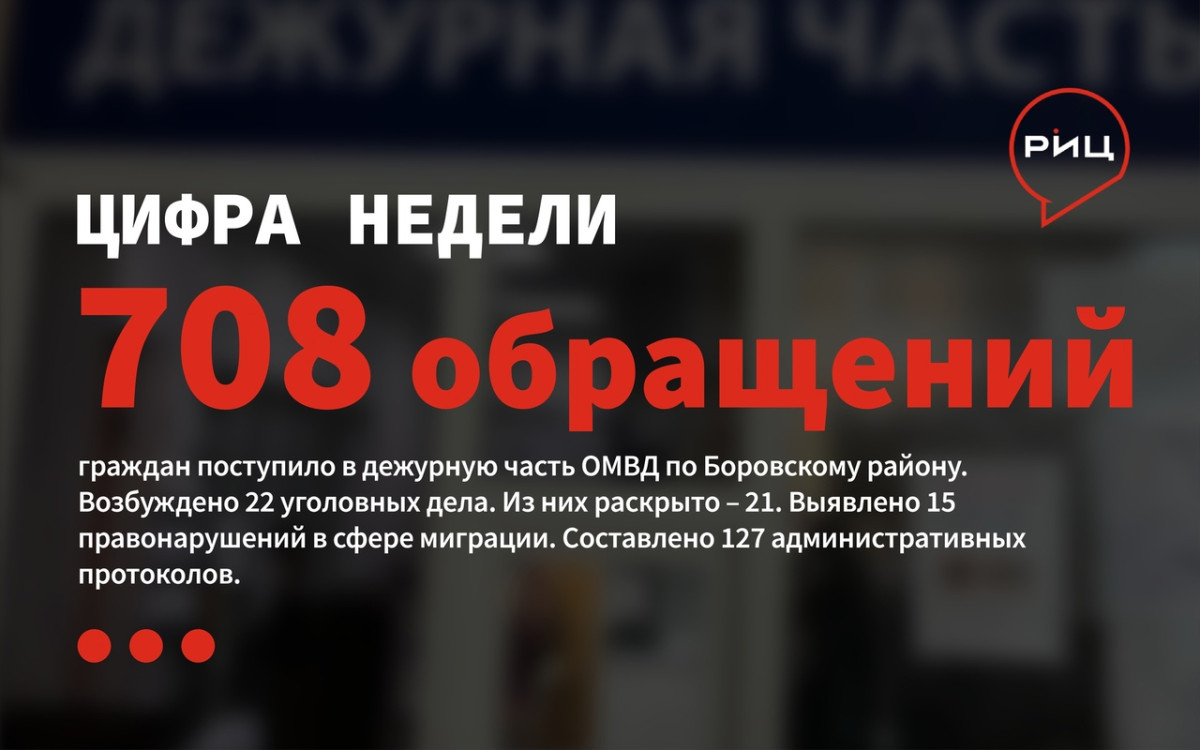 За прошедшую неделю в дежурную часть ОМВД по Боровскому району поступило 708 сообщений от жителей
