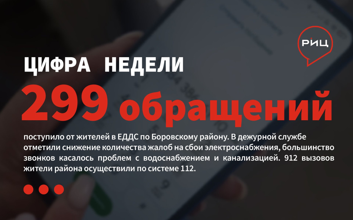 За минувшую неделю в ЕДДС по Боровскому району поступило 299 сообщений от жителей